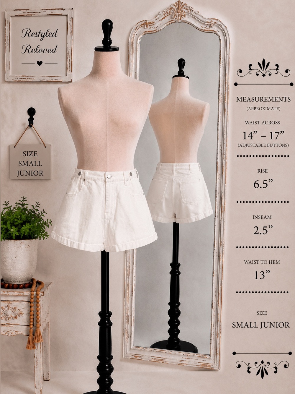 Olivaceous White High-Rise Adjustable Waist Denim Shorts | Junior Small | NWT